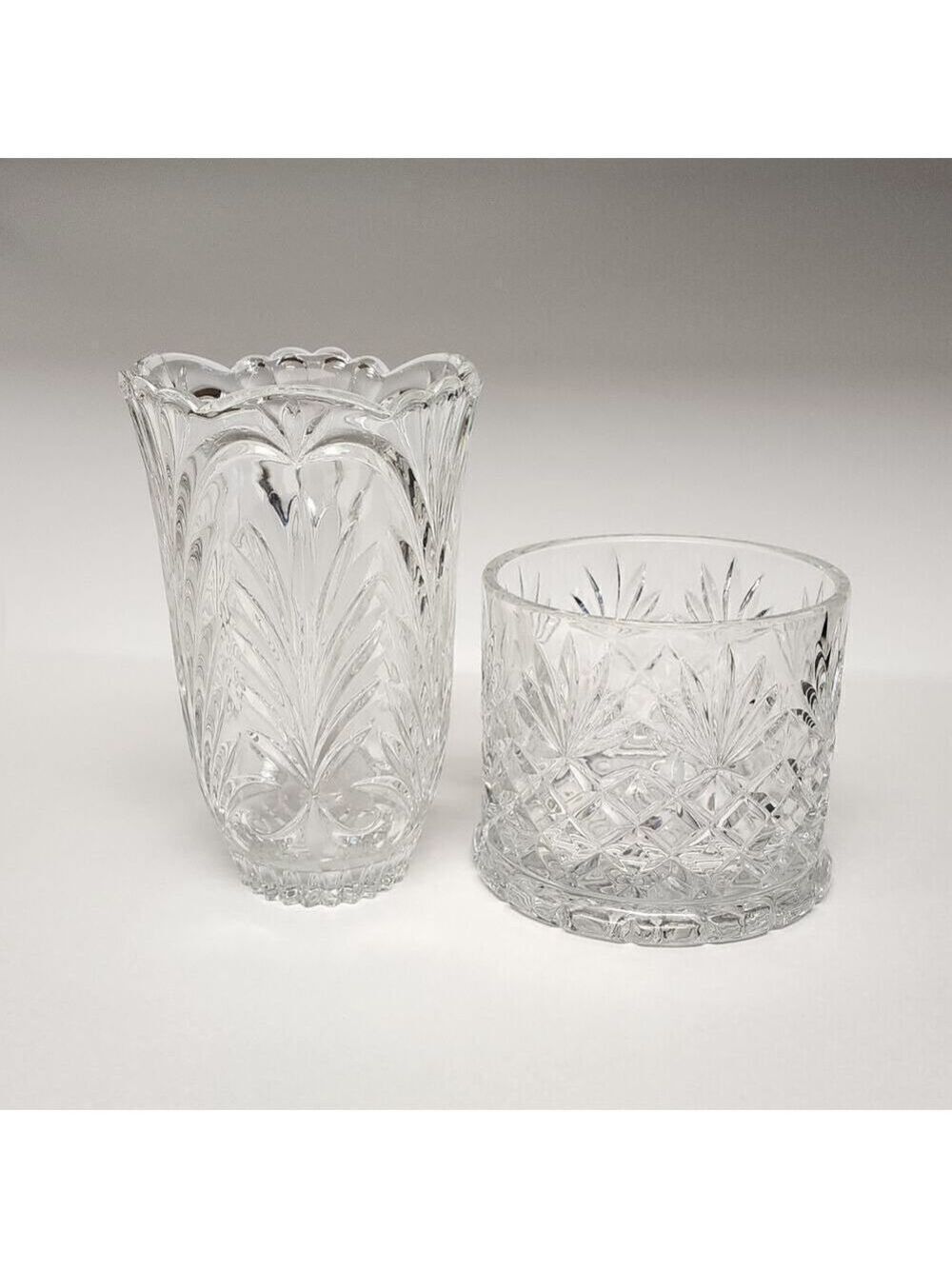 SHANNON BY GODINGER 24% LEAD CRYSTAL CANISTER JAR 5"/Madrid By CRYSTAL 8" VASE